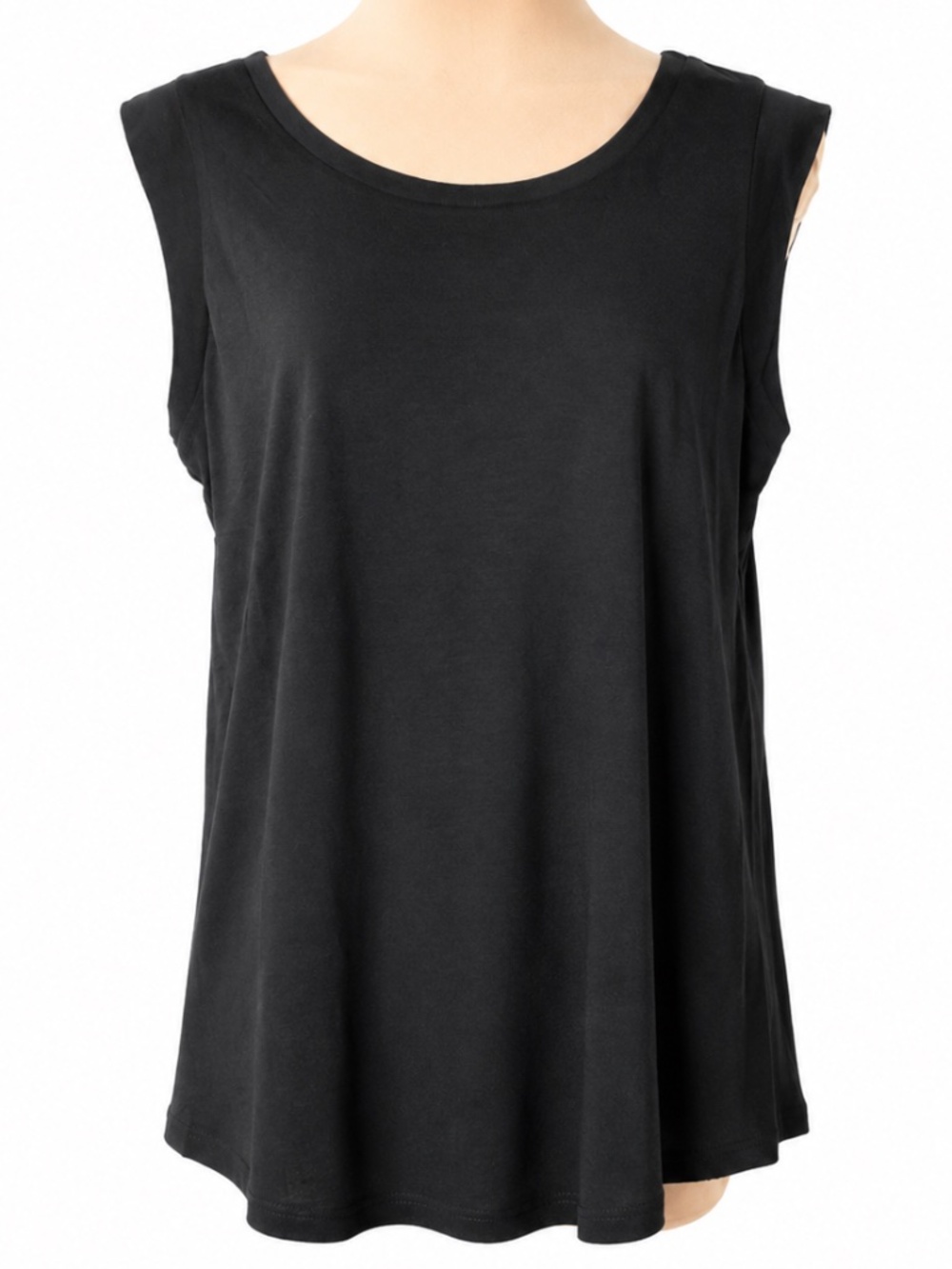 ALTERNATIVE Black Scoop Neck Cap Sleeve Knit Top with Curved Hem